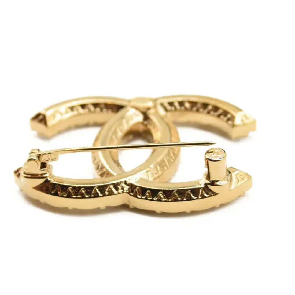 CHANEL Large Gold & Crystal CC Brooch